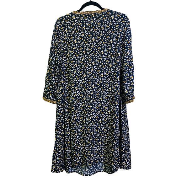 J. JILL Dress Tunic Knee Length Floral VNeck Gold Embroidered Detail Tunic Boho - Picture 2 of 14